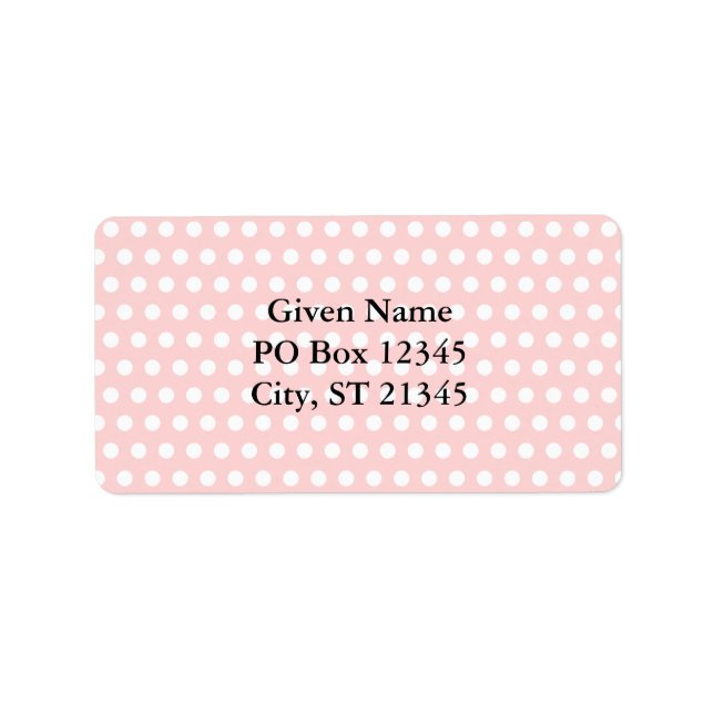 White Polka Dots on Pale Pink Label (Front)