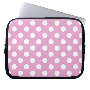 White polka dots on pale pink laptop sleeve
