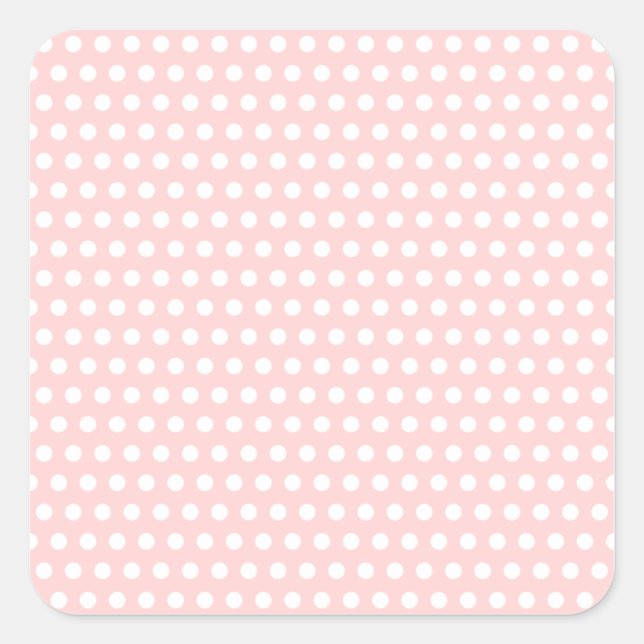 White Polka Dots on Pale Pink Square Sticker (Front)