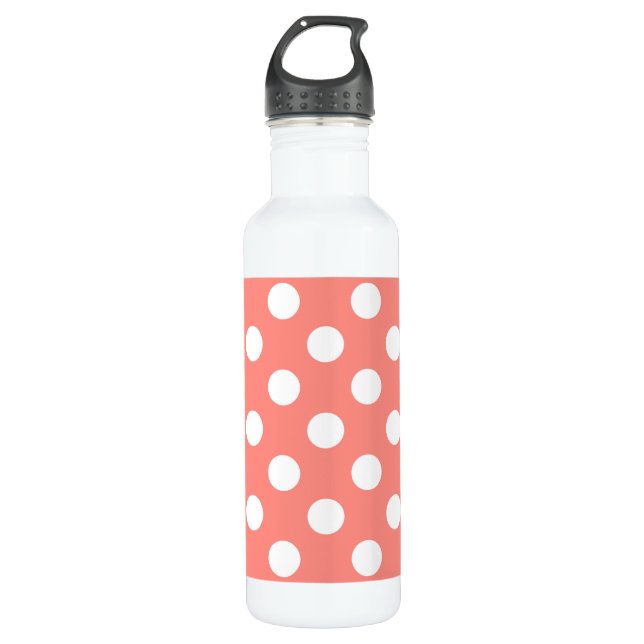 White polka dots on peach 710 ml water bottle (Front)