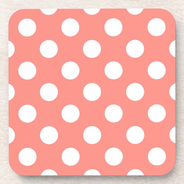 White polka dots on peach coaster (Front)