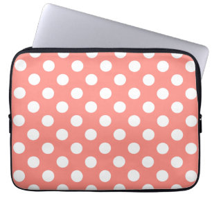White polka dots on peach laptop sleeve