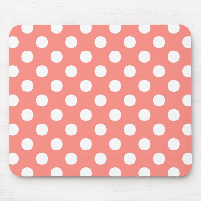White polka dots on peach mouse mat (Front)