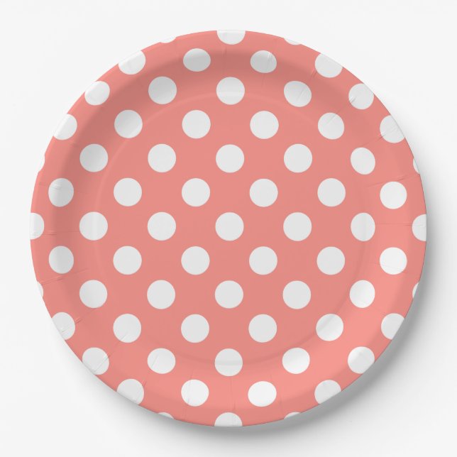 White polka dots on peach paper plate (Front)