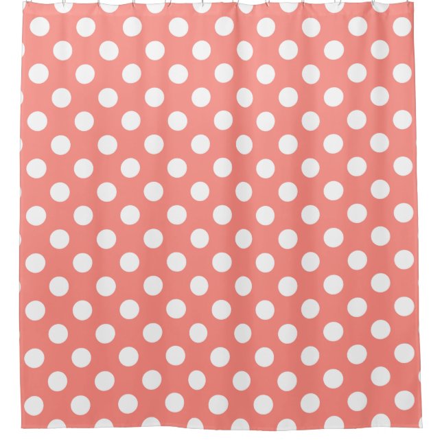 White polka dots on peach shower curtain (Front)