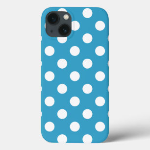 White Polka Dots on Peacock Blue Background iPhone 13 Case