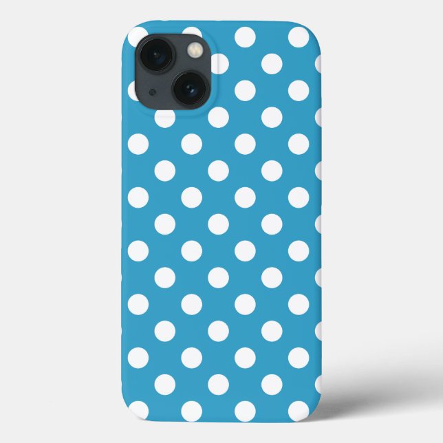 White Polka Dots on Peacock Blue Background Case-Mate iPhone Case (Back)