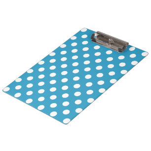 White Polka Dots on Peacock Blue Background Clipboard