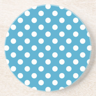White Polka Dots on Peacock Blue Background Coaster