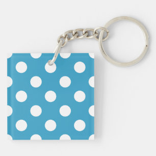 White Polka Dots on Peacock Blue Background Key Ring