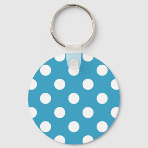 White Polka Dots on Peacock Blue Background Key Ring