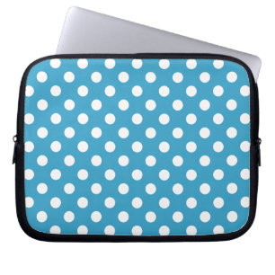 White Polka Dots on Peacock Blue Background Laptop Sleeve