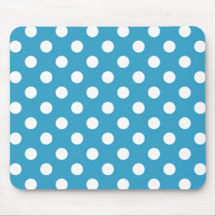 White Polka Dots on Peacock Blue Background Mouse Mat