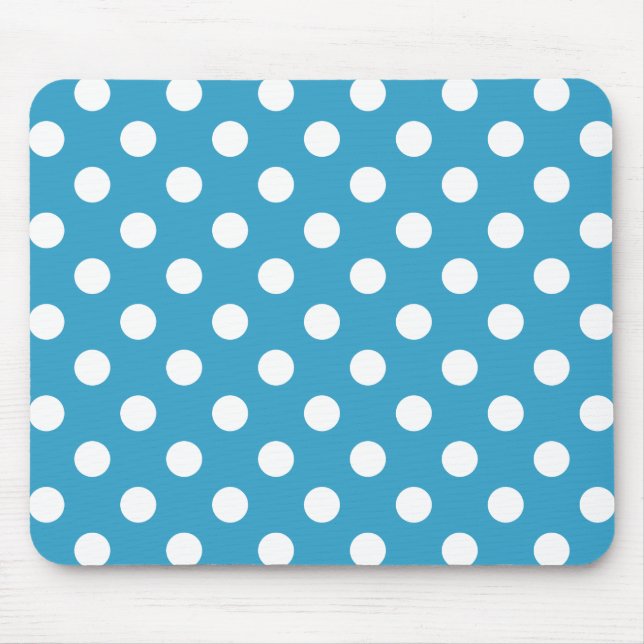 White Polka Dots on Peacock Blue Background Mouse Mat (Front)