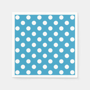 White Polka Dots on Peacock Blue Background Napkin