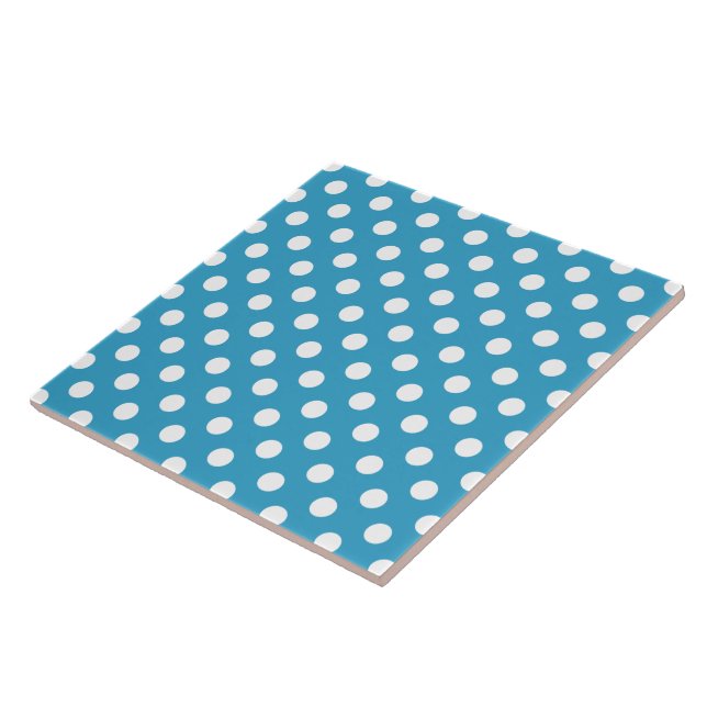 White Polka Dots on Peacock Blue Background Tile (Side)
