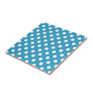 White Polka Dots on Peacock Blue Background Tile