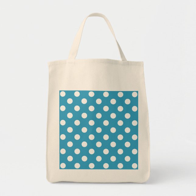 White Polka Dots on Peacock Blue Background Tote Bag (Front)