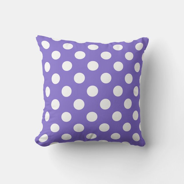 White polka dots on periwinkle cushion (Front)