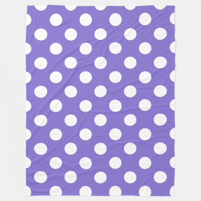 White polka dots on periwinkle fleece blanket (Front)