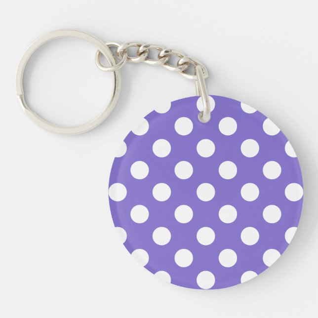 White polka dots on periwinkle key ring (Front)