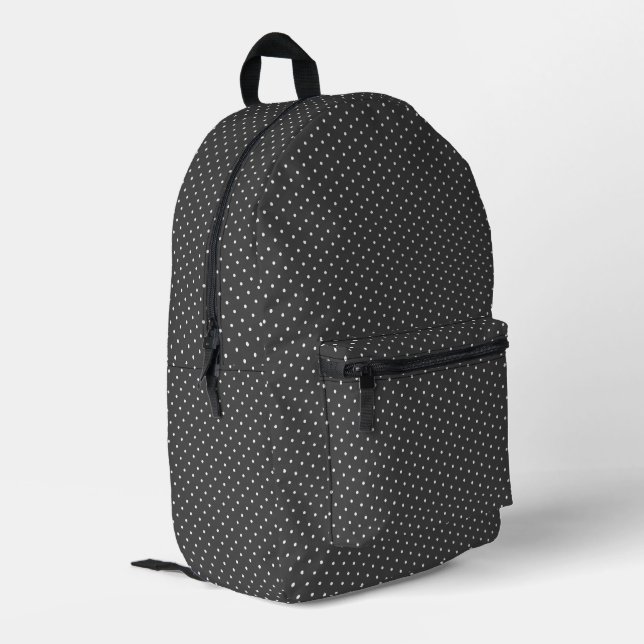 White Polka Dots On Pewter Gray Printed Backpack (Back Corner Left)