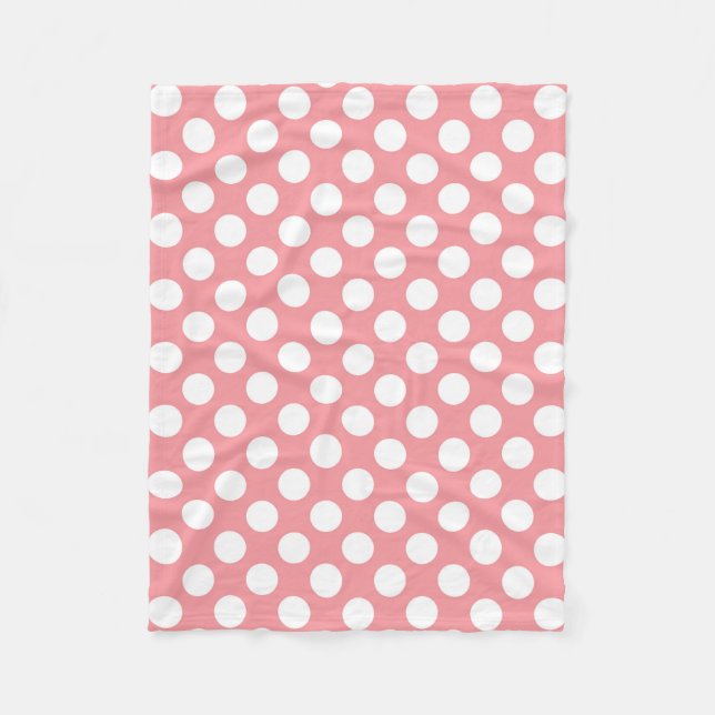 White polka dots on pink background fleece blanket (Front)
