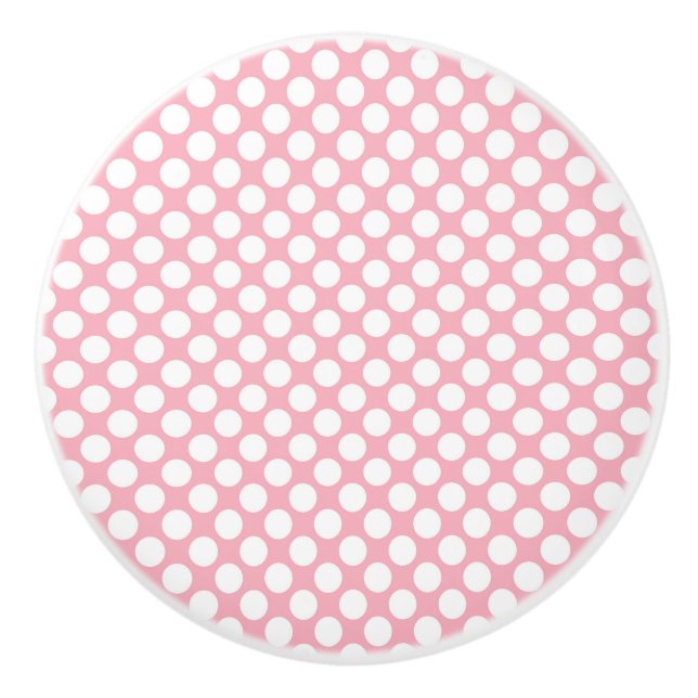 White Polka Dots On Pink Ceramic Knob (Front)