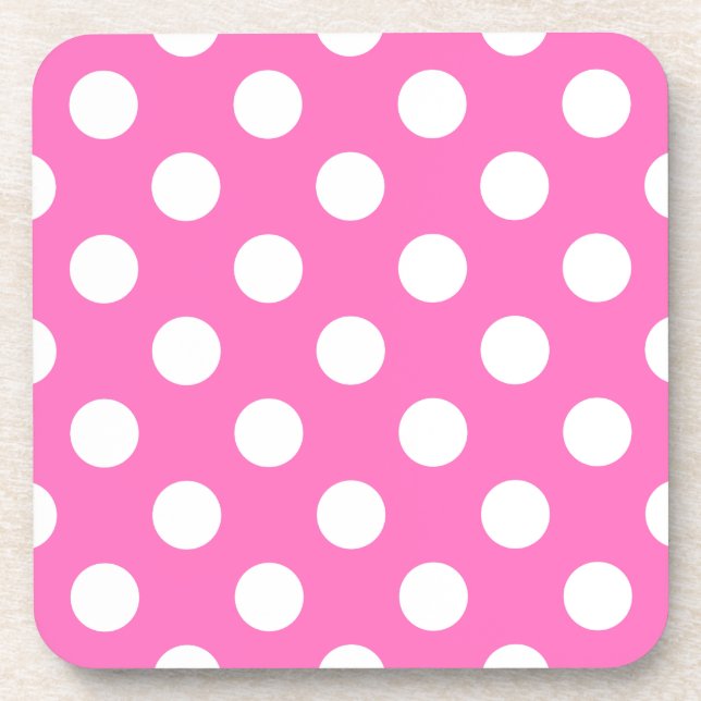 White polka dots on pink coaster (Front)