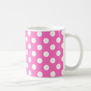 White polka dots on pink coffee mug