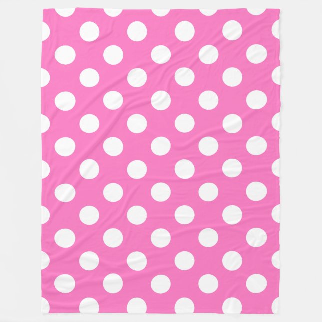 White polka dots on pink fleece blanket (Front)