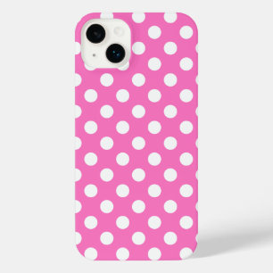 White polka dots on pink iPhone 14 plus case