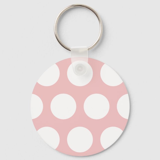 White Polka Dots on Pink Key Ring (Front)