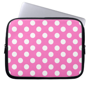 White polka dots on pink laptop sleeve
