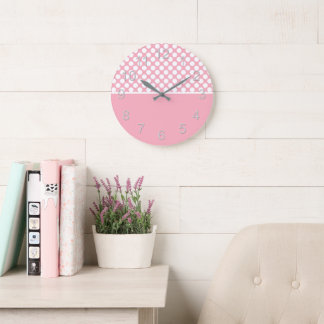 White Polka Dots On Pink Large Clock