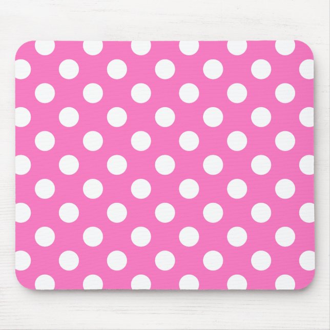 White polka dots on pink mouse mat (Front)