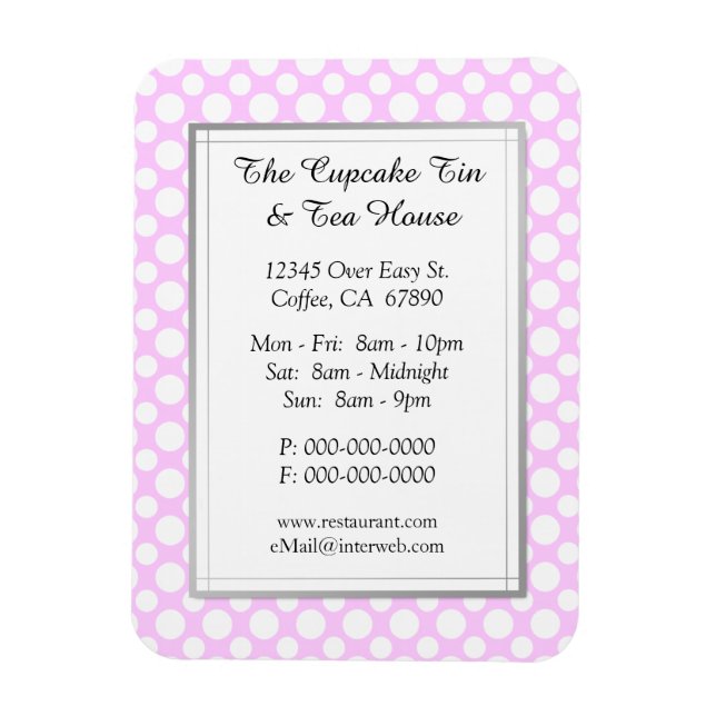 White Polka Dots on Pink Restaurant Custom Magnet (Vertical)
