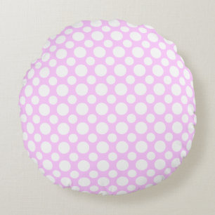 White Polka Dots on Pink Round Pillow