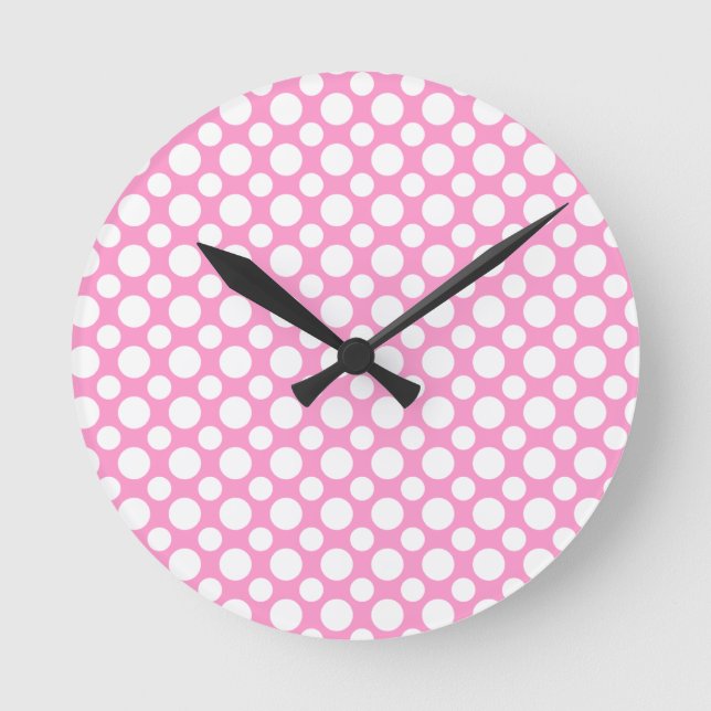 White Polka-Dots on Pink Wall Clock (Front)