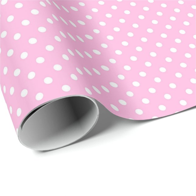White Polka Dots on Pink  Wrapping Paper (Roll Corner)