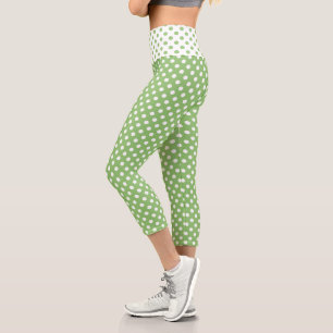 White Polka Dots on Pistachio Green Capri Leggings