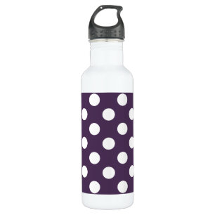 White polka dots on plum purple 710 ml water bottle