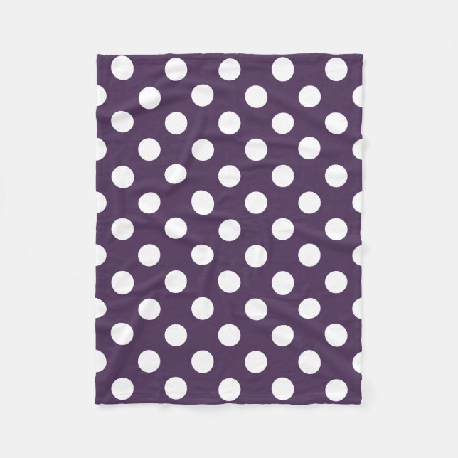 White polka dots on plum purple fleece blanket (Front)