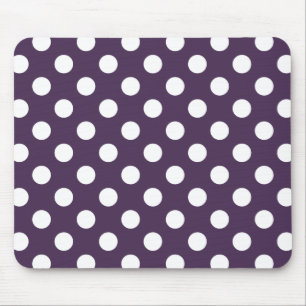 White polka dots on plum purple mouse mat