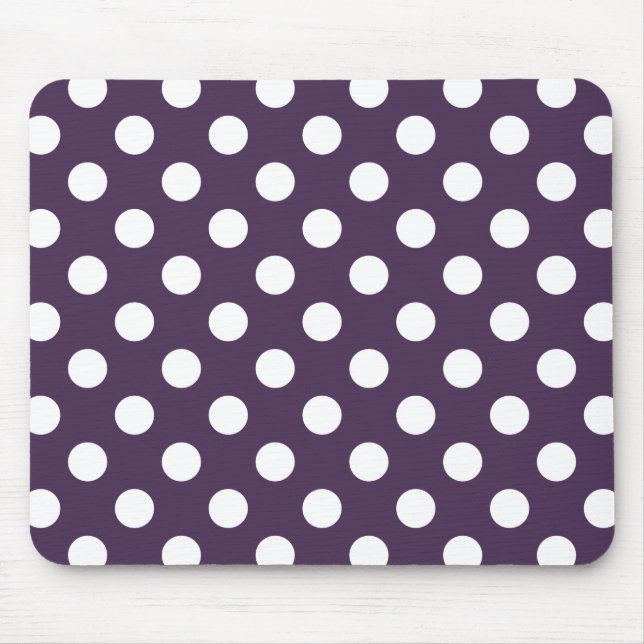 White polka dots on plum purple mouse mat (Front)