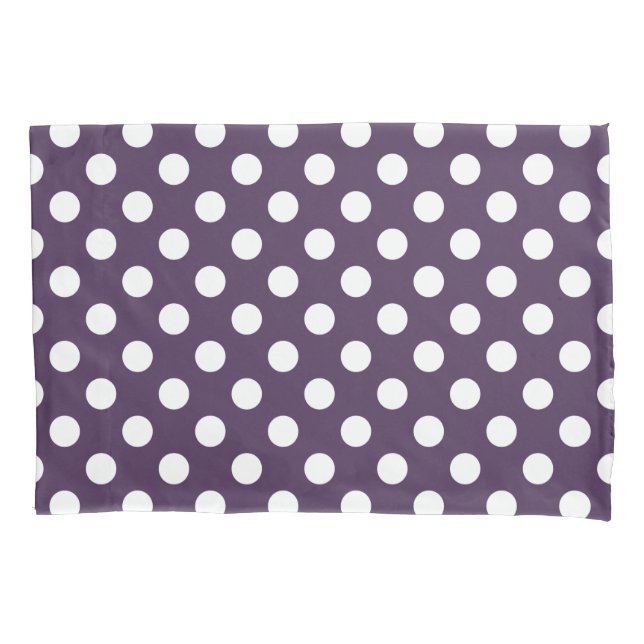 White polka dots on plum purple pillowcase (Front)