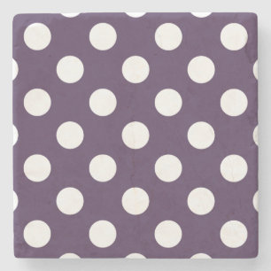White polka dots on plum purple stone coaster