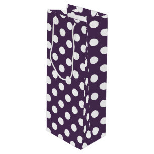 White polka dots on plum purple wine gift bag