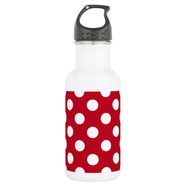 White polka dots on red 532 ml water bottle (Front)