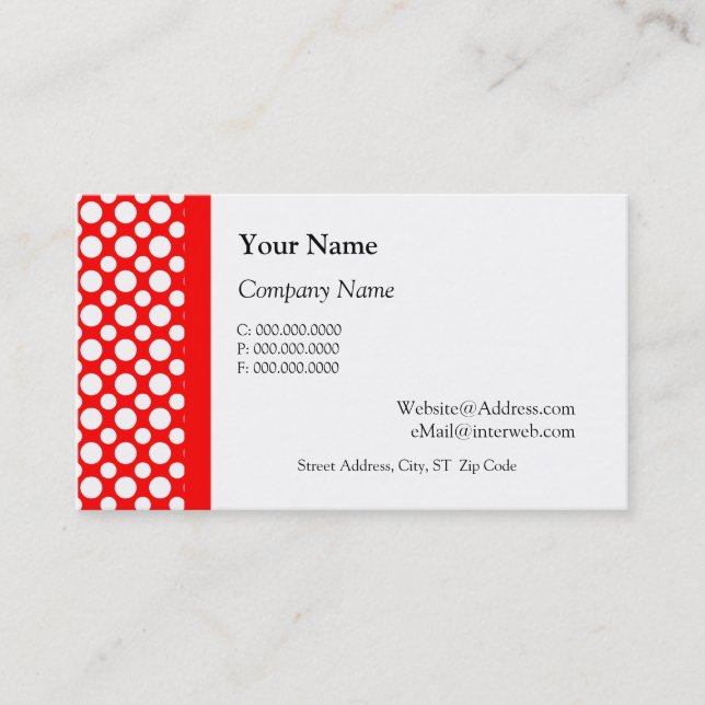 White Polka Dots on Red Business Cards (Front)